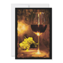 Glass of Wine & Green Grapes in Candlelight Custom Invite
