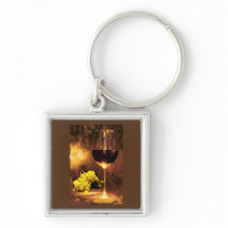 Glass of Wine & Green Grapes in Candlelight Keychain