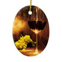 Glass of Wine & Green Grapes in Candlelight Christmas Ornament
