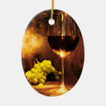 Glass of Wine & Green Grapes in Candlelight Christmas Ornament