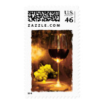 Glass of Wine & Green Grapes in Candlelight Postage Stamps
