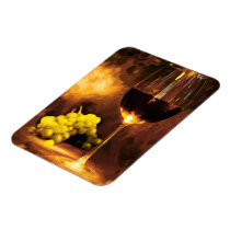 Glass of Wine & Green Grapes in Candlelight Rectangular Magnets