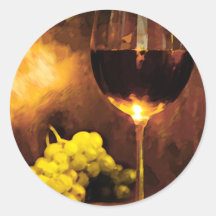 Glass of Wine & Green Grapes in Candlelight Round Stickers