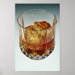 Glass tumbler filled with scotch and ice cubes poster