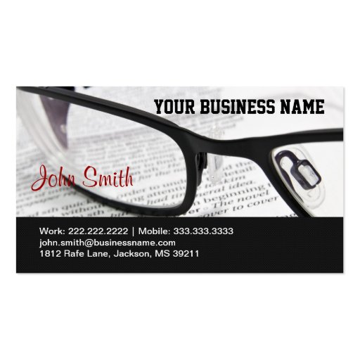 Glasses and Book business card