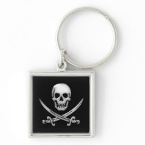 Glassy Pirate Skull & Sword Crossbones Keychain