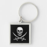 Glassy Pirate Skull & Sword Crossbones Keychain