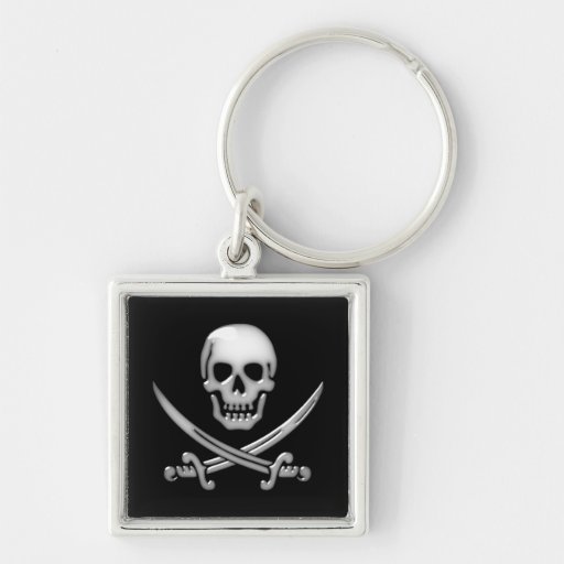 Glassy Pirate Skull & Sword Crossbones Keychain