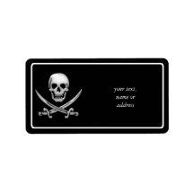 Glassy Pirate Skull & Sword Crossbones Personalized Address Label