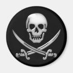 Glassy Pirate Skull & Sword Crossbones Fridge Magnet