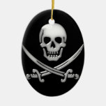 Glassy Pirate Skull & Sword Crossbones Christmas Tree Ornaments