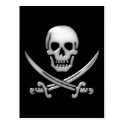 Glassy Pirate Skull & Sword Crossbones Post Cards