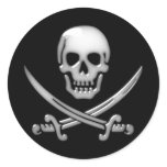 Glassy Pirate Skull & Sword Crossbones Stickers
