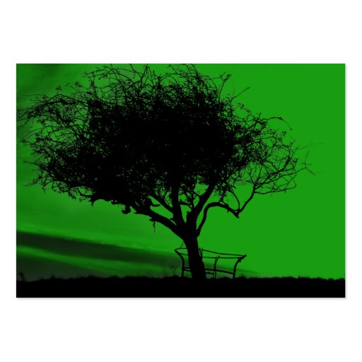 Glastonbury Hawthorn. Tree on Hill. Green Black. Business Card Templates