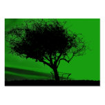 Glastonbury Hawthorn. Tree on Hill. Green Black. Business Card Templates