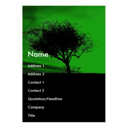 Glastonbury Hawthorn. Tree on Hill. Green Black. Business Card Template (front side)