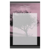 Glastonbury Hawthorn. Tree on Hill. Pink, Black. Customized Stationery