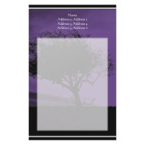 Glastonbury Hawthorn. Tree on Hill. Violet, Black. Stationery