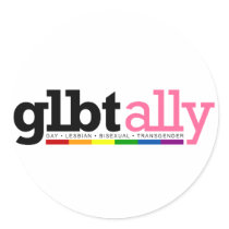 GLBT Ally Round White Sticker stickers