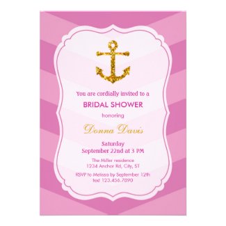 Glitter Anchor Nautical Bridal Shower Invitation