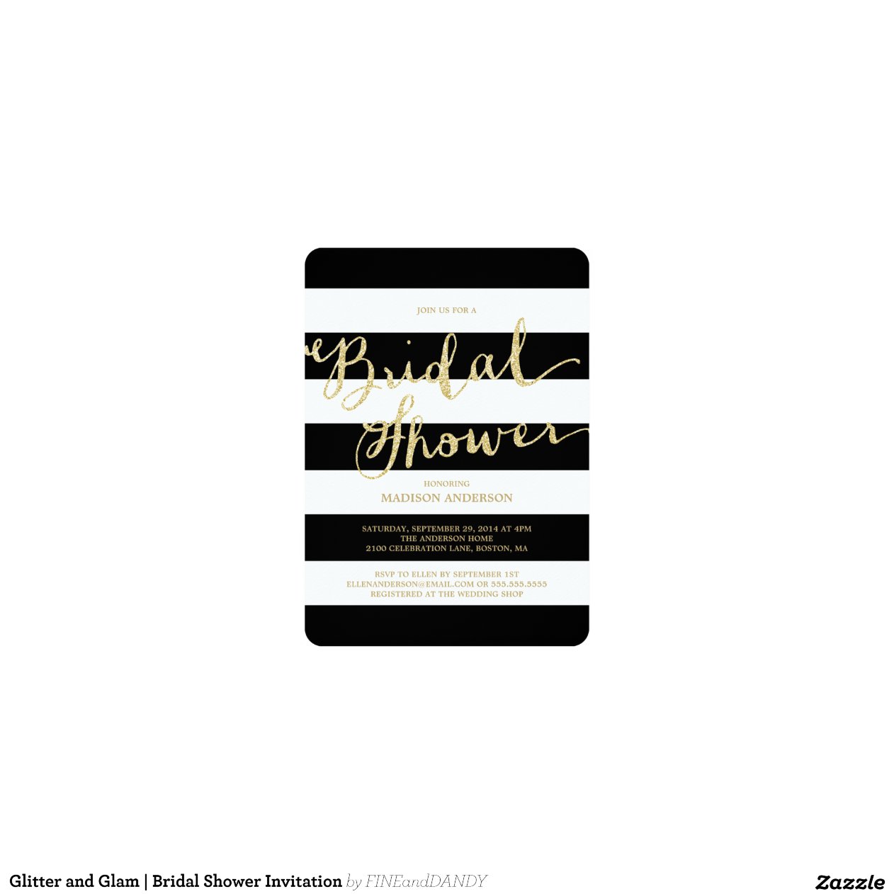 Glitter and Glam Bridal Shower Invitation 5" X 7" Invitation Card