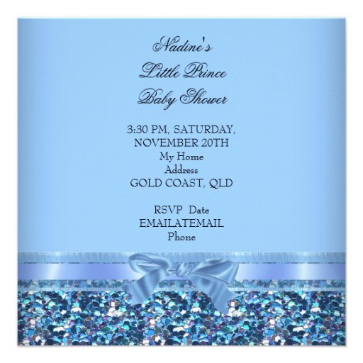 Glitter Baby Shower Boy Blue Little Prince Crown Invitations