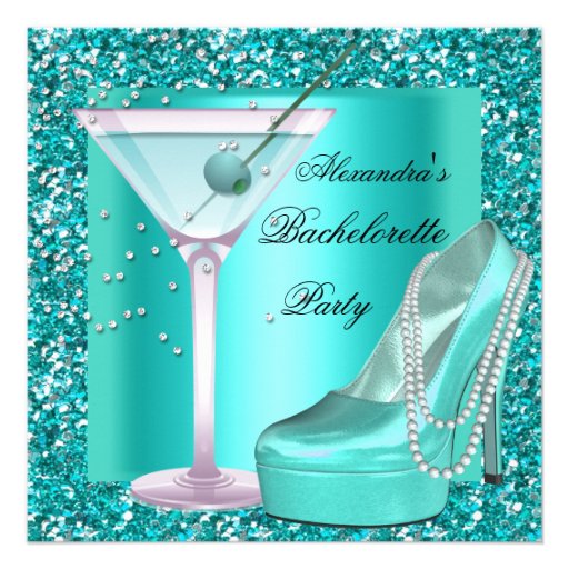 Glitter Bachelorette Party Aqua Teal Blue Announcements