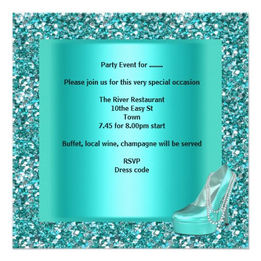 Glitter Bachelorette Party Aqua Teal Blue Announcements