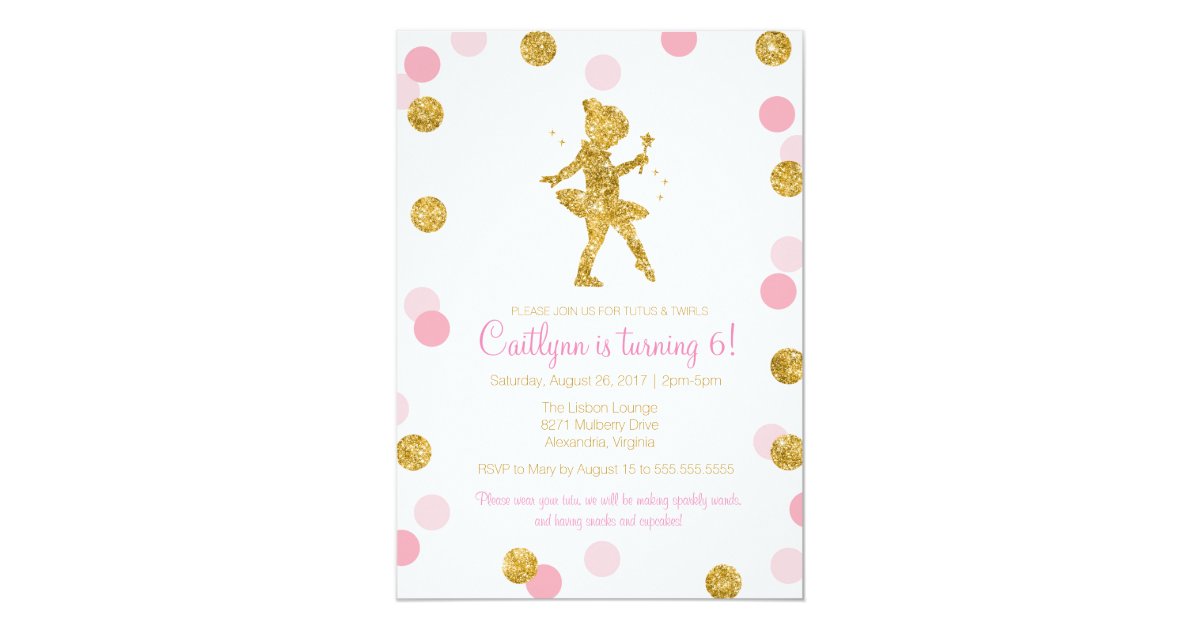 Glitter Ballerina, Pink and Gold Sparkle Birthday Card Zazzle