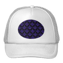 Glitter black indigo purple damask pattern trucker hats