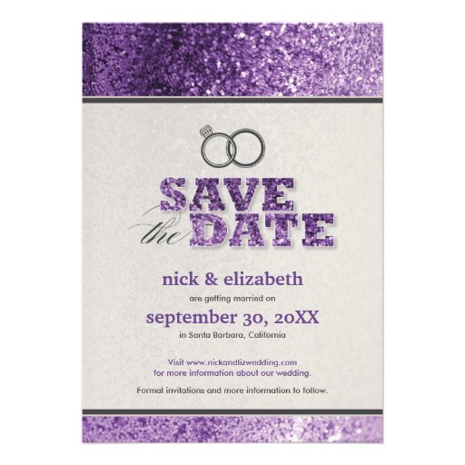 Glitter Bling Save the Date Announcement (purple)