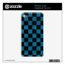 Glitter blue and black checkered pattern iPhone 4 skins