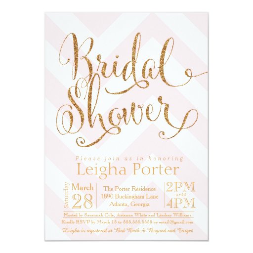 Glitter Bridal Shower Invitation Pink Gold Chevron Zazzle