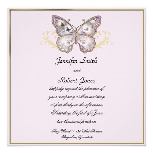Glitter Butterfly on Lavender Wedding Invitation