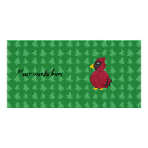Glitter cardinal with green christmas trees patter personalized photo card
