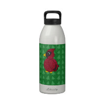Glitter cardinal with green christmas trees patter reusable water bottles