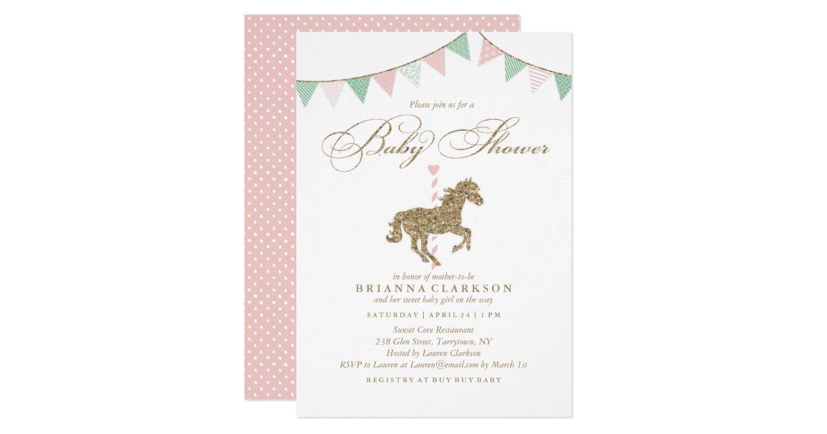Glitter Carousel Horse Baby Shower Invitation Zazzle