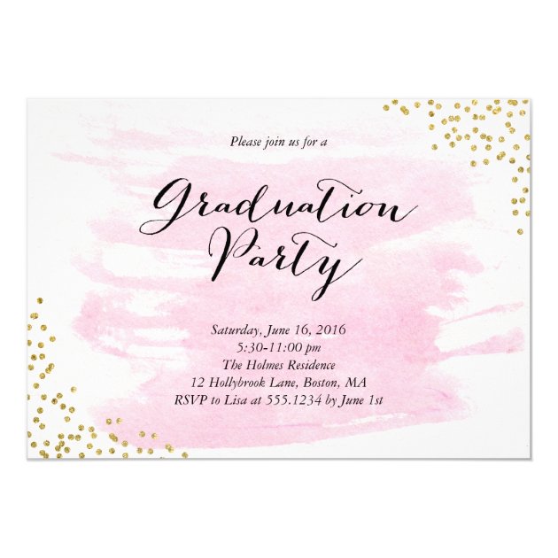 Glitter Confetti Sprinkle 2 Photo Graduation Pink 5x7 Paper Invitation Card