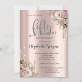 Glitter Drips Rose Gold Flowers 50th Birthday Invitation Zazzle