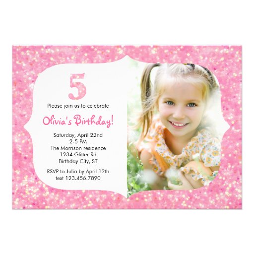 Glitter Fifth Birthday Invitation