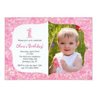 Glitter First Birthday Invitation 5" X 7" Invitation Card