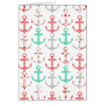 Glitter Girly Floral Nautical Anchors Greeting Card