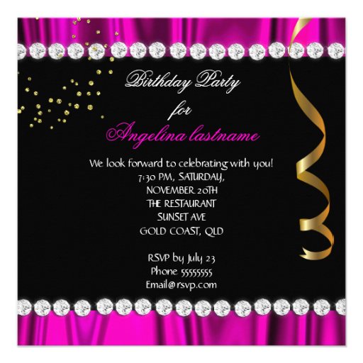 Glitter Glamour Night Deep Pink Gold Black Party 2 Custom Invites