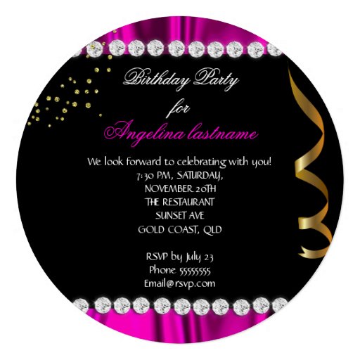 Glitter Glamour Night Deep Pink Gold Black Party a Custom Invitations