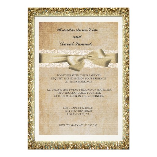 Glitter Gold Lace Wedding Invitation