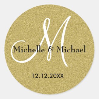 Glitter Gold Wedding Custom Monogram Classic Round Sticker