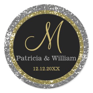 Glitter Gold Wedding Monogram Seals Sticker