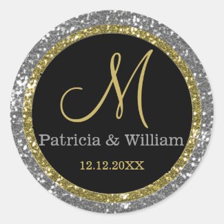 Glitter Gold Wedding Monogram Seals Sticker