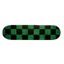 Glitter green and black checkered pattern skate board