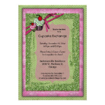 Glitter Green And Pink Cupcake Exchange Invitation